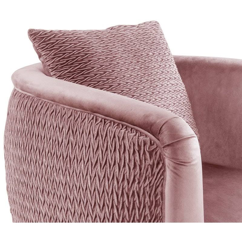 Blush Pink Velvet Barrel Accent Chair with Metal Legs F457