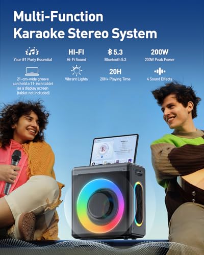Portable Bluetooth Karaoke Machine with 2 Wireless Microphones F9672
