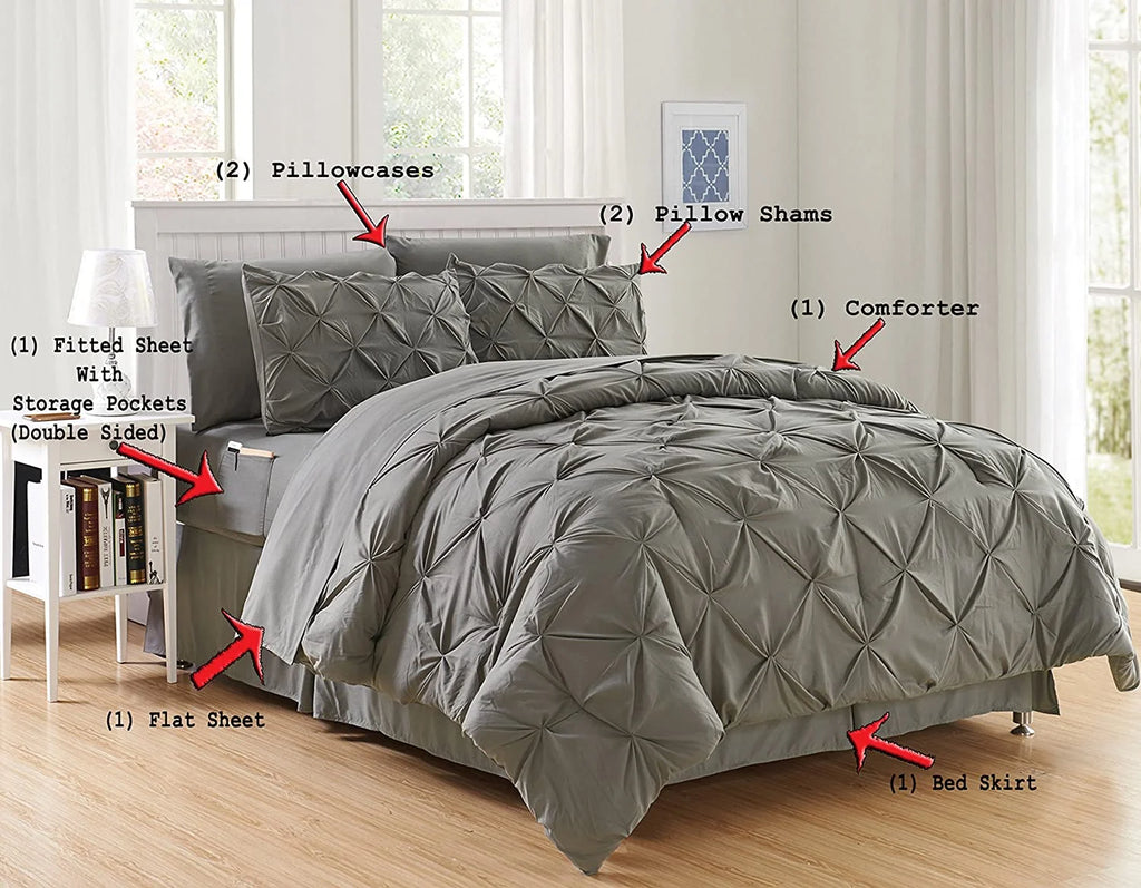 Aqua Full/Queen Pintuck Comforter Set with Bed Sheet Set Z2749