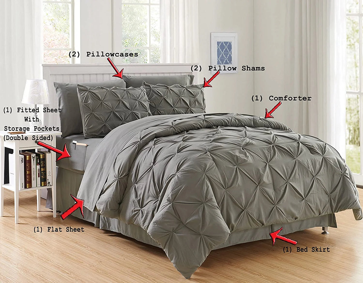 Aqua Full/Queen Pintuck Comforter Set with Bed Sheet Set Z2749