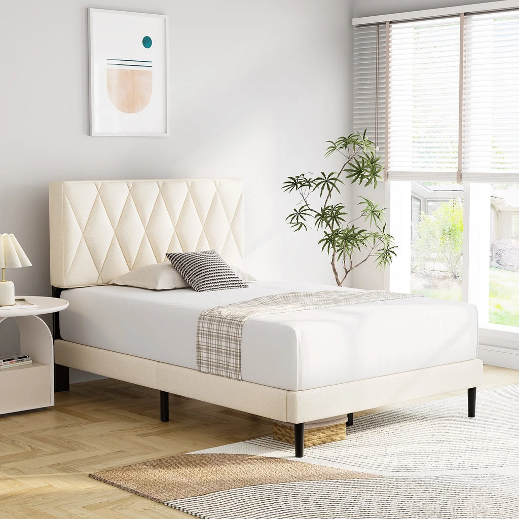 Queen Size Platform Bed with Upholstered Headboard M655574