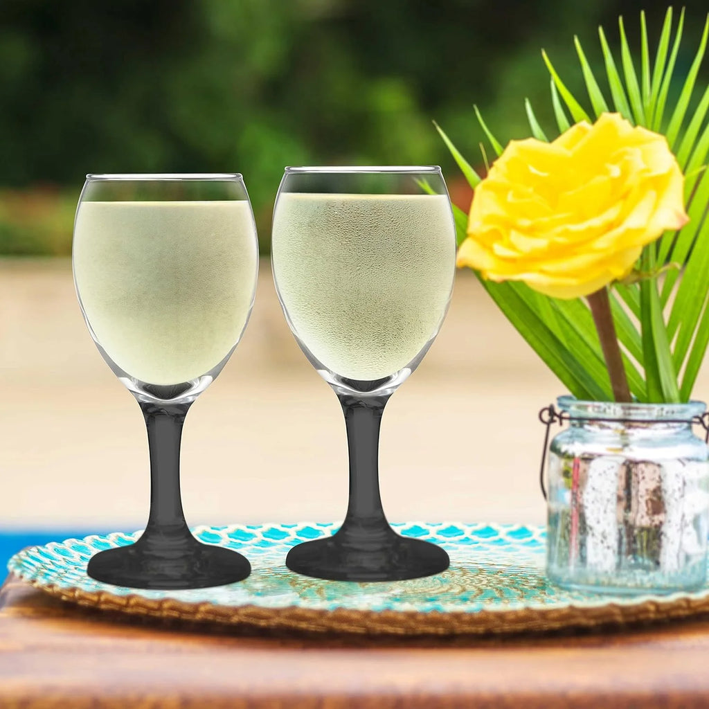 Black 8.5 Oz Wine Glasses Set S1715