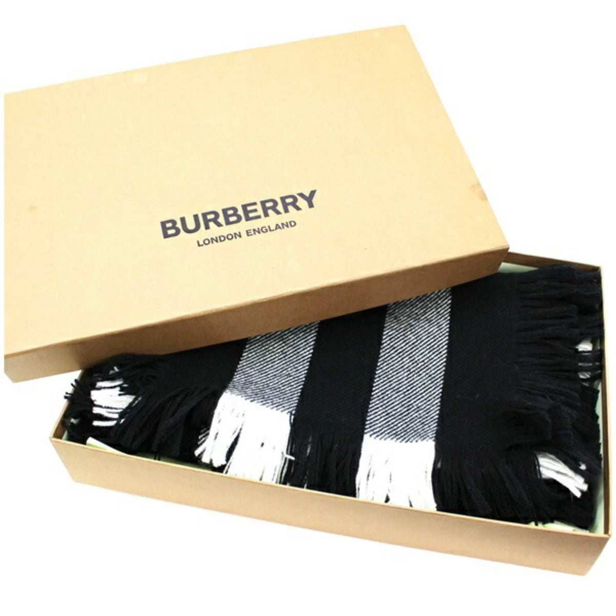 Wool Muffler Mega Plaid White Black H5004
