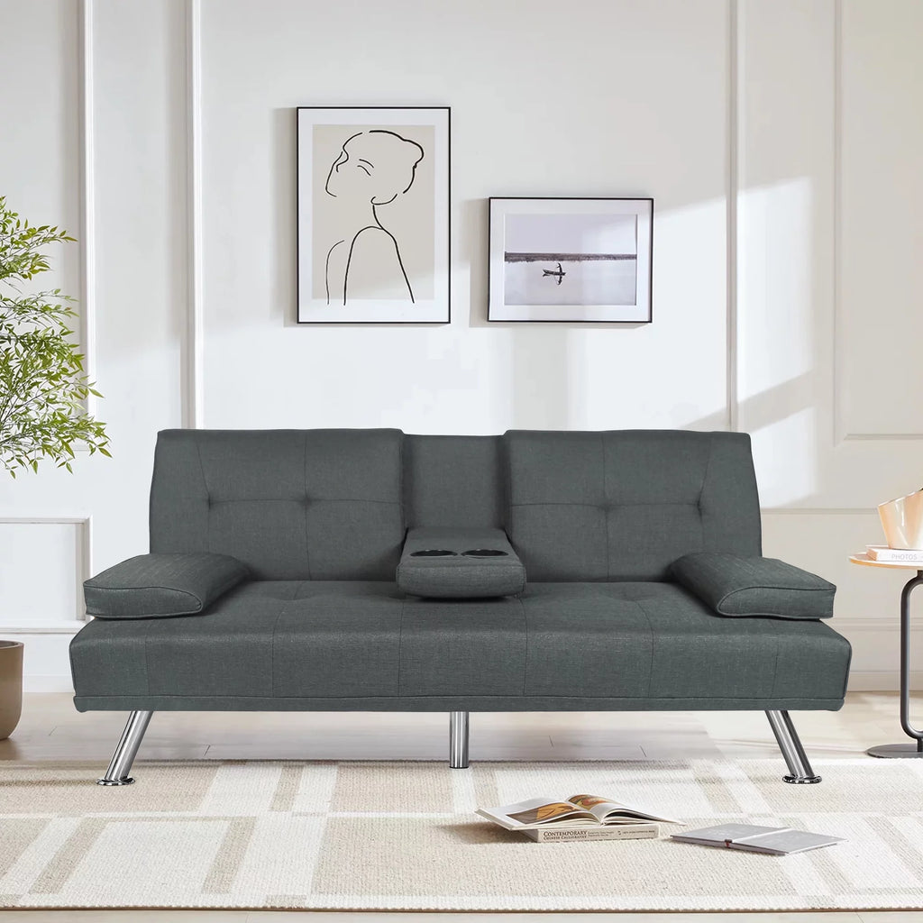 Dark Gray Linen Convertible Futon Sofa E856