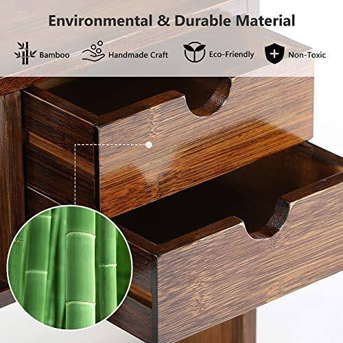 Bamboo Desktop Bookshelf Bookcase with 2 Drawers O7197