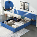 Full Size Upholstered Hydraulic Platform Bed with 2 Shelves, 2 Lights and 4 USB Ports, Blue J90082