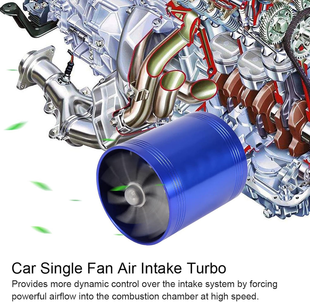 Twin Fan Turbine Car Air Intake Turbocharger Super Gas Fuel Saver Turbo (Blue) W716409