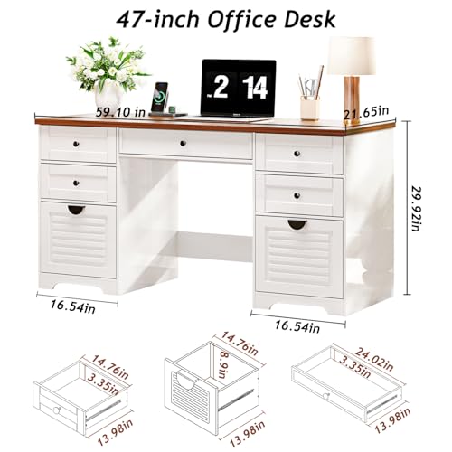 Antique Cream 7 Drawer Computer Desk M34205