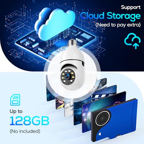 Light Bulb Security Camera, 360° WiFi Wireless Outdoor Indoor Color Night Vision, Auto Tracking Smart Alarm, 2-Way Talk, Porch Light Socket Camera Q461