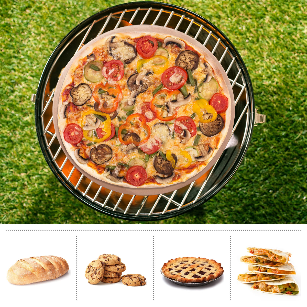 15-inch Pizza Stone with Pizza Cutter and Serving Rack O8708