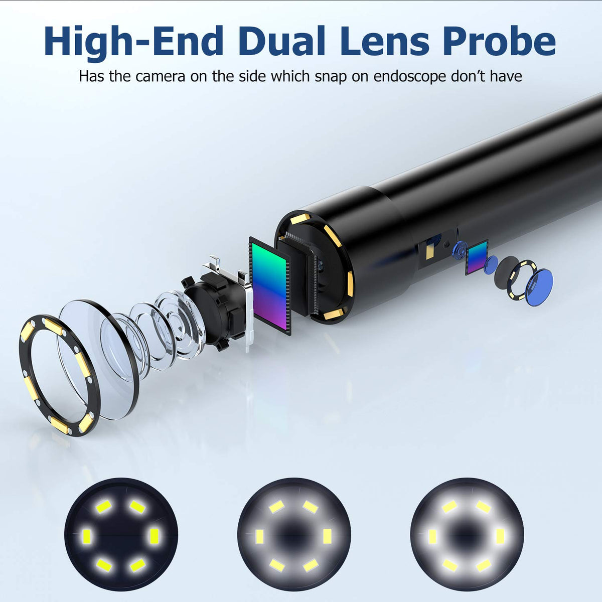 50FT Dual Lens Borescope Camera with Light IP68 Waterproof P8339