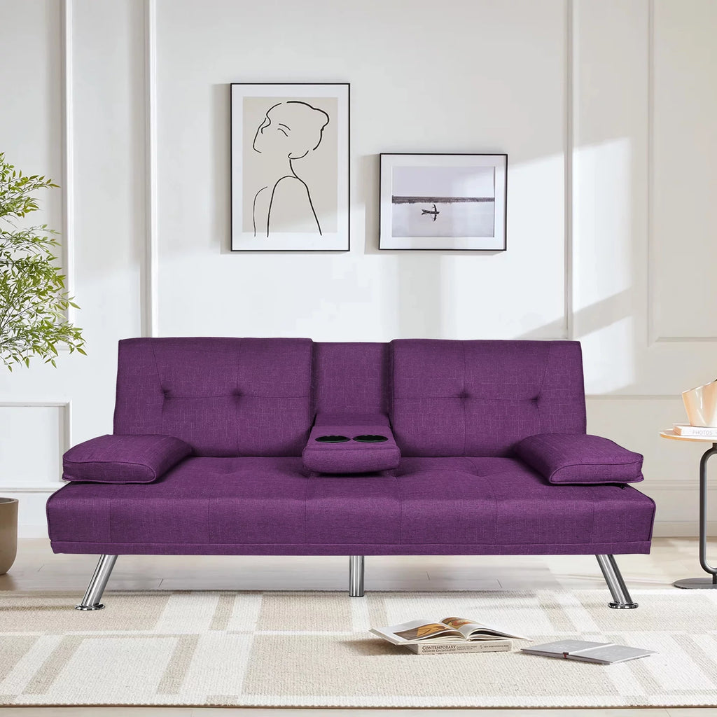 Dark Gray Linen Convertible Futon Sofa E856
