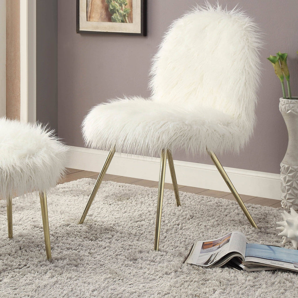 White Faux Fur Padded Accent Chair L7431