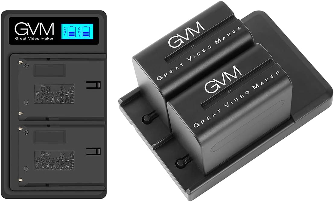 NP-F970 6600mAh Batteries with Dual USB Charger and V-Mount Adapter, 2 Packs B4385