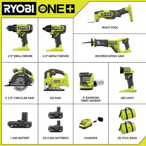 18V Cordless 8-Tool Combo Kit with Battery and Charger U252195