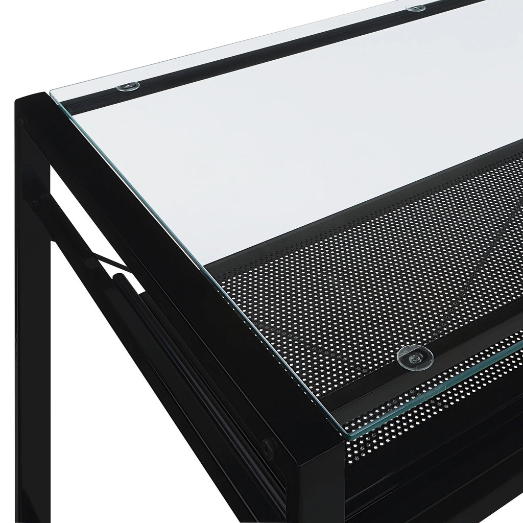 Computer Desk with Clear Tempered Glass Top and Black Metal Frame K609