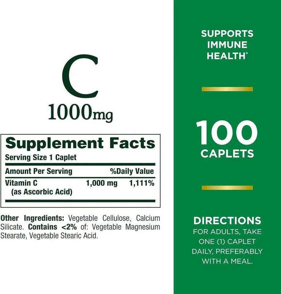 1000mg Vitamin C Supplement, 100 Capsules U83161