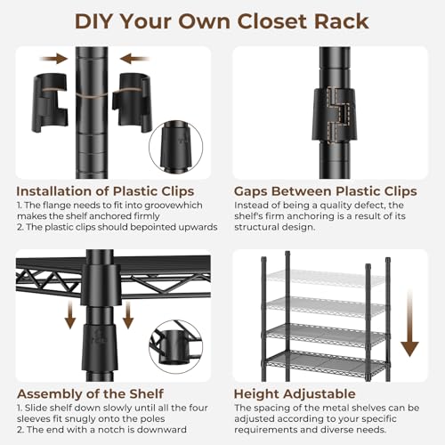 Black Heavy Duty Metal Freestanding Clothing Rack with Shelves & Wheels U865