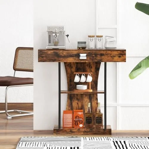 Rustic Brown 3-Tier Console Table with Drawer and Shelves A75046