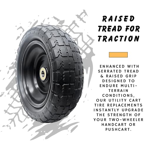 10-Inch Solid Flat Free Replacement Tire and Wheel with 5/8” Axle Bore Hole J9691
