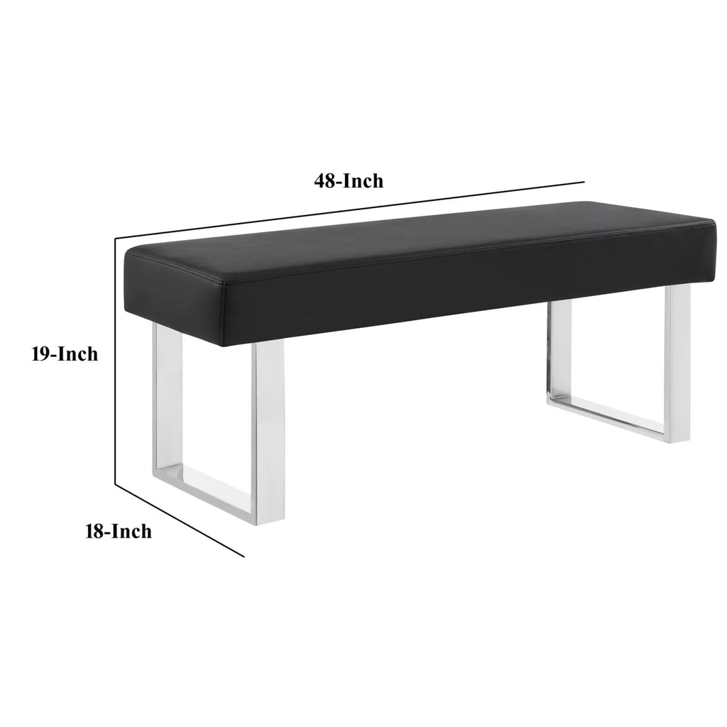 48 Inch Black Leatherette Bench with Metal Frame I30557