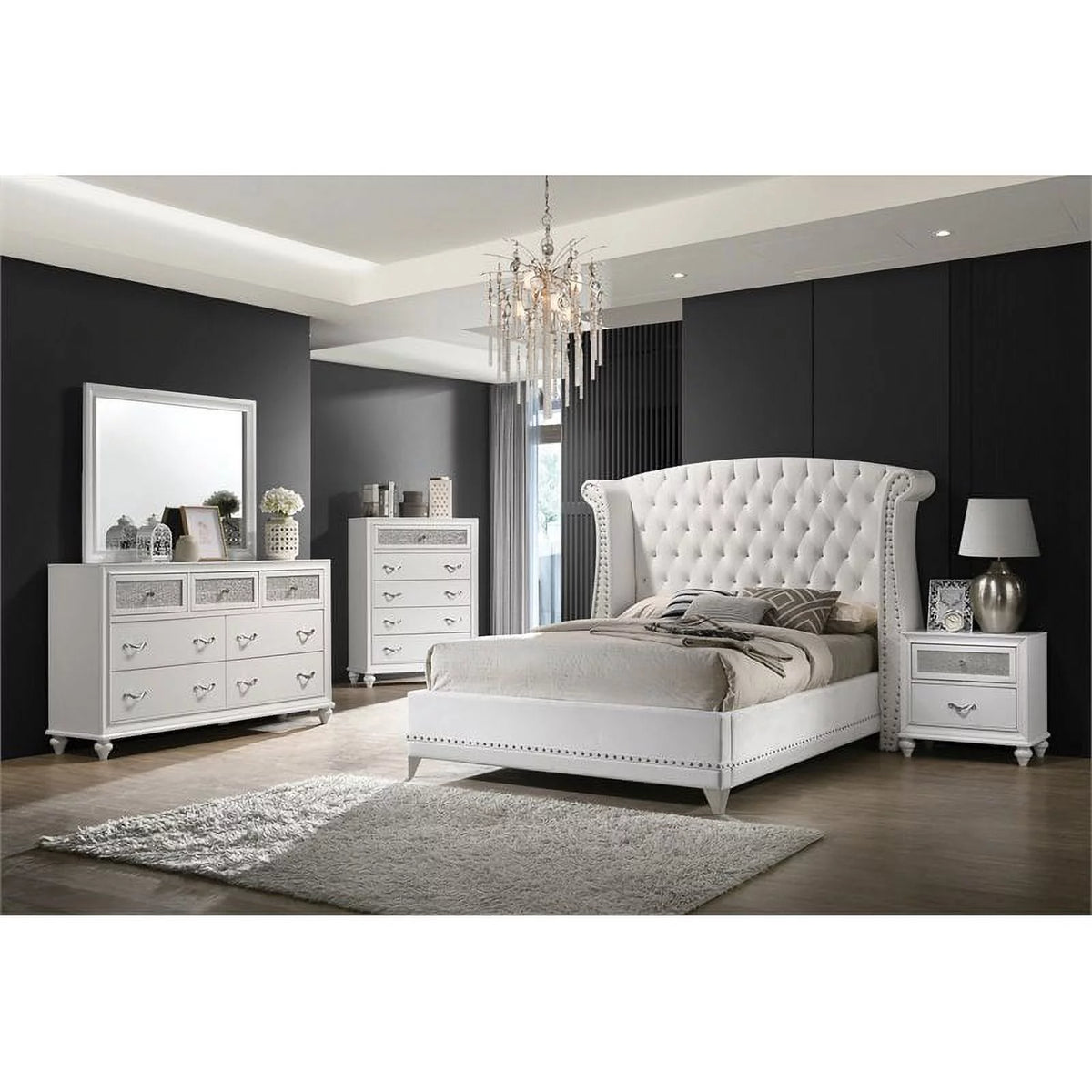 White Upholstered Tufted Bedroom Set Y947541