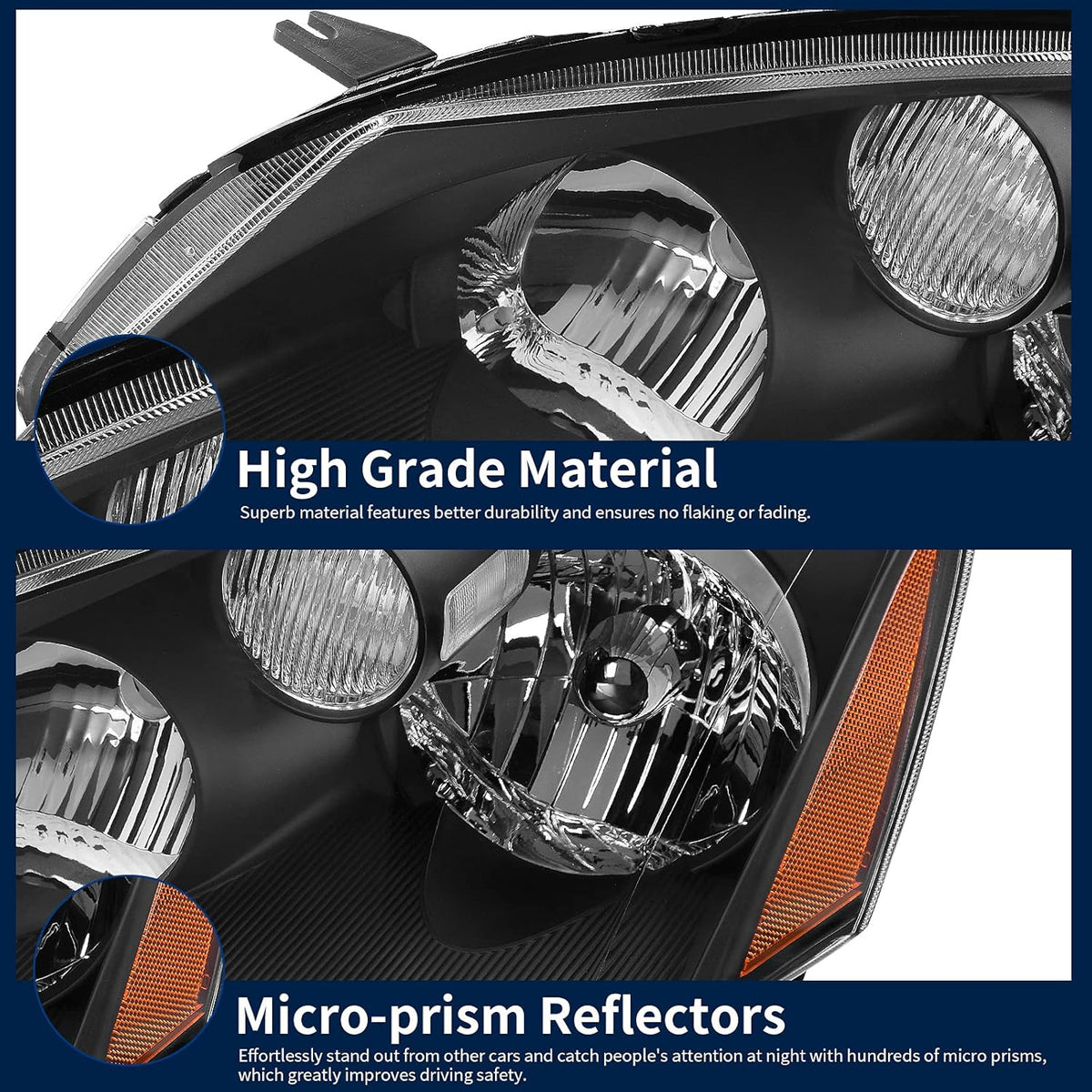 Headlight Assembly Compatible with 2005 2006 Altima Black Housing Amber Reflector C9004