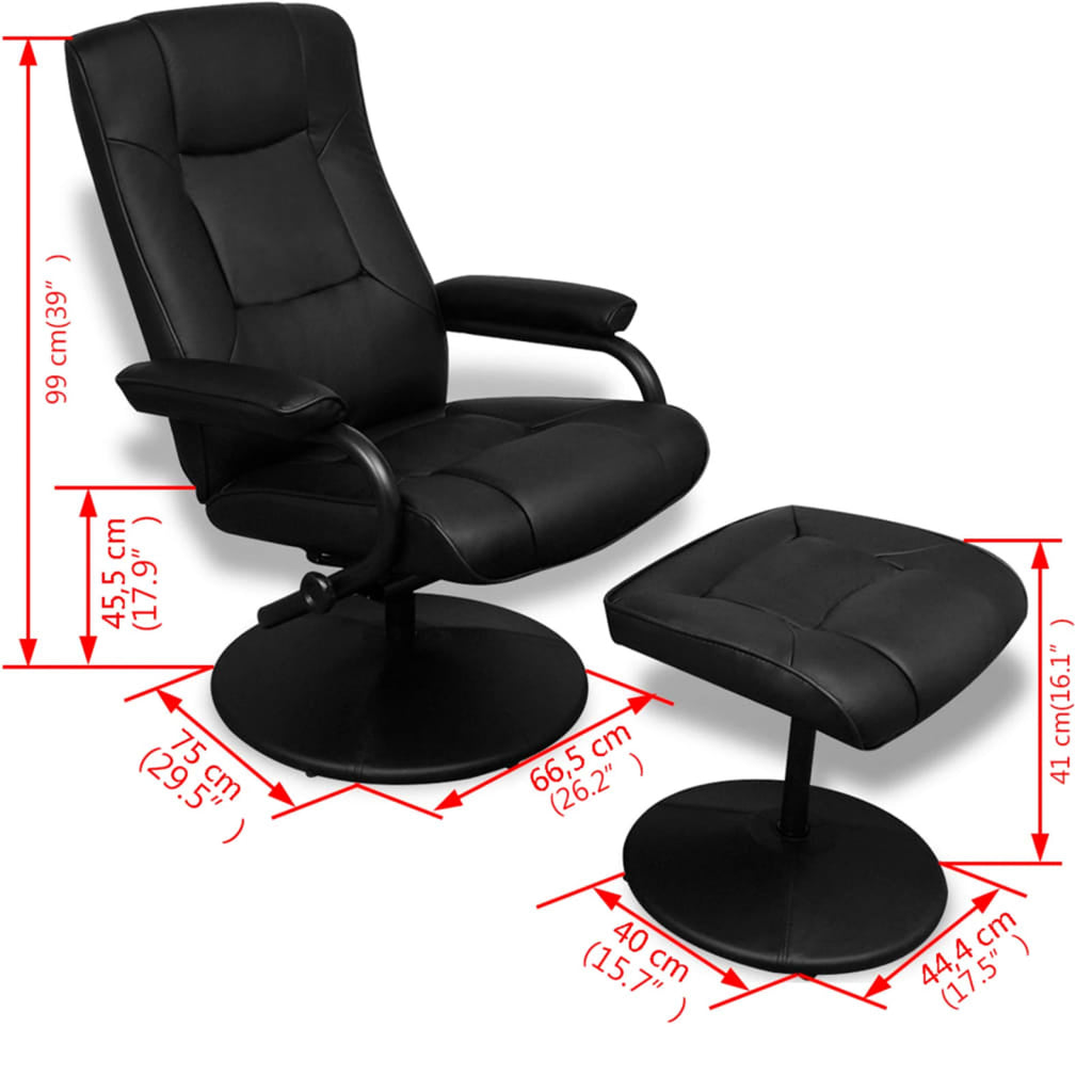 Black Faux Leather Adjustable Recliner Chair with Footstool O6368