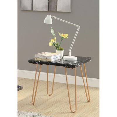 White Marble and Black End Table Z3927