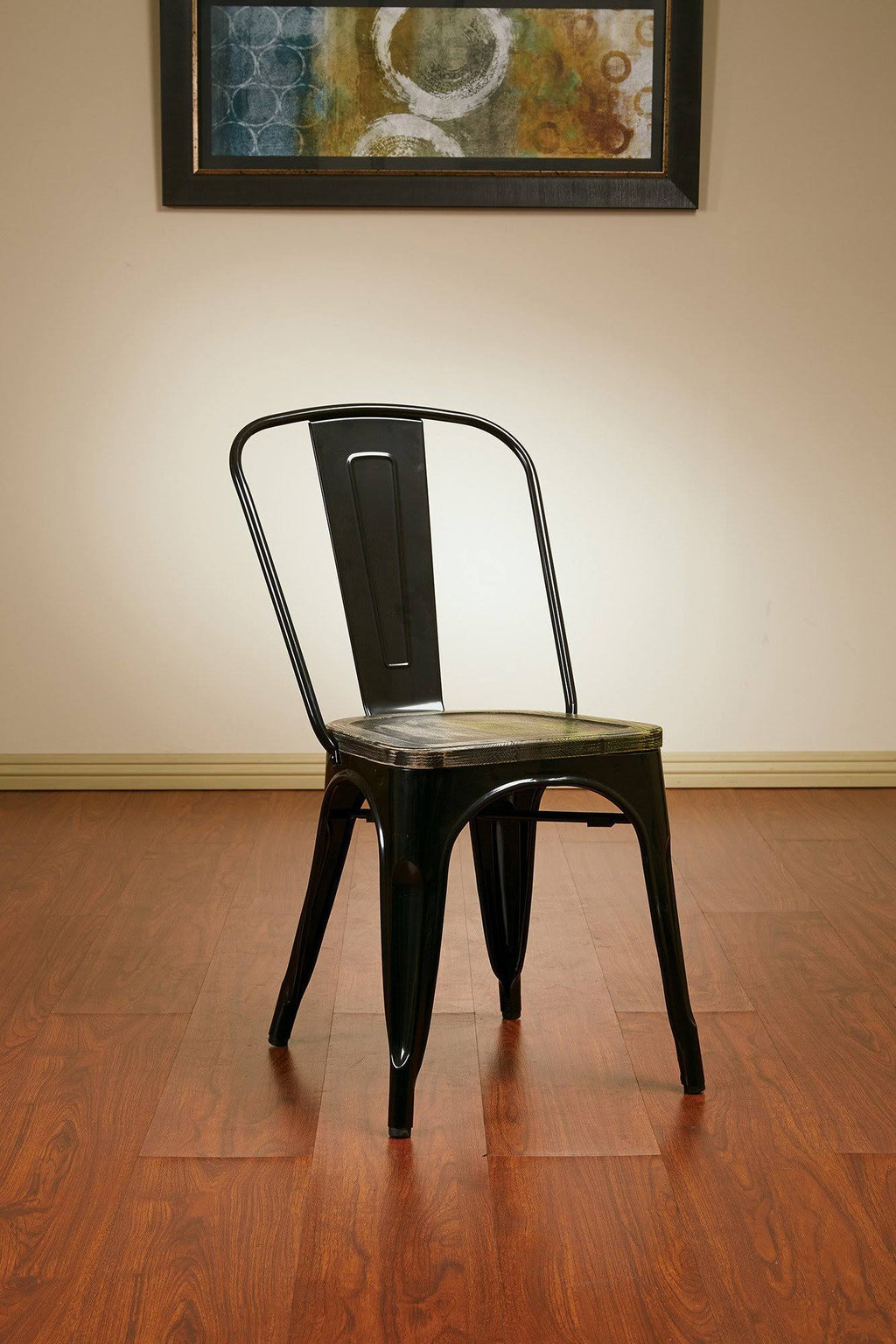 Black Metal Chair with Wood Seat - Set of 2 P2953