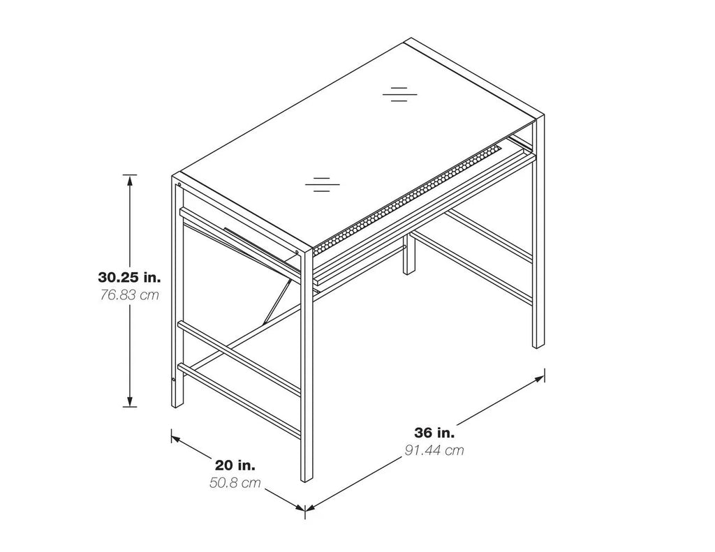 Computer Desk with Clear Tempered Glass Top and Black Metal Frame K609