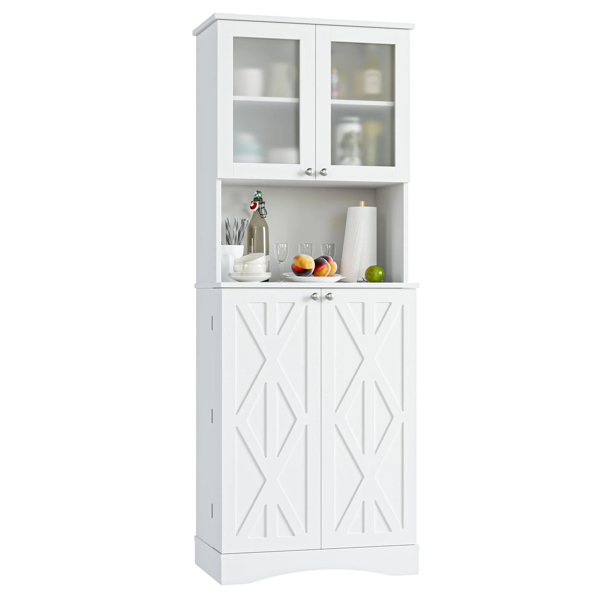 63'' White 4 Door Kitchen Storage Cabinet with Adjustable Shelves V924