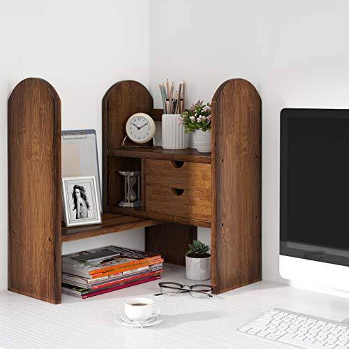 Bamboo Desktop Bookshelf Bookcase with 2 Drawers O7197