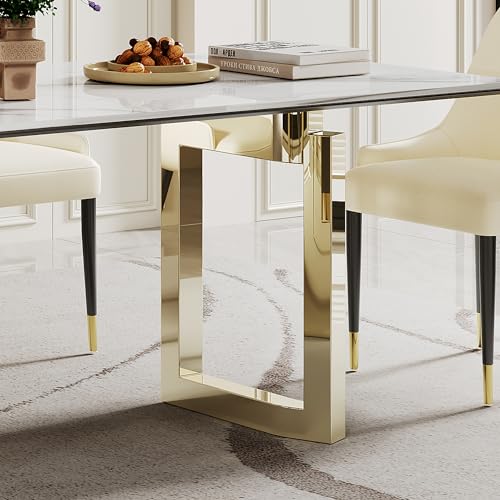 63 inch Clear Rectangular Glass Dining Table with Gold Metal Legs S7756