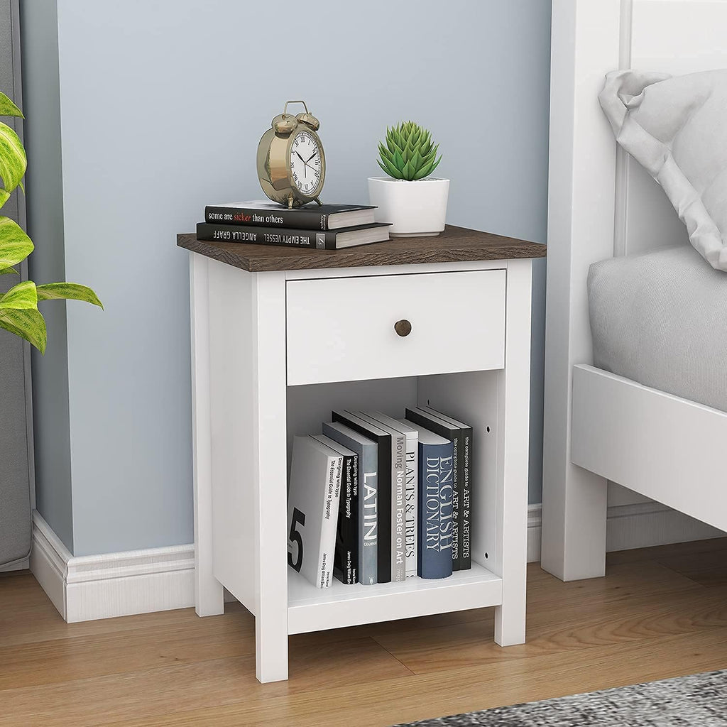 White 1-Drawer Wood Nightstand G998