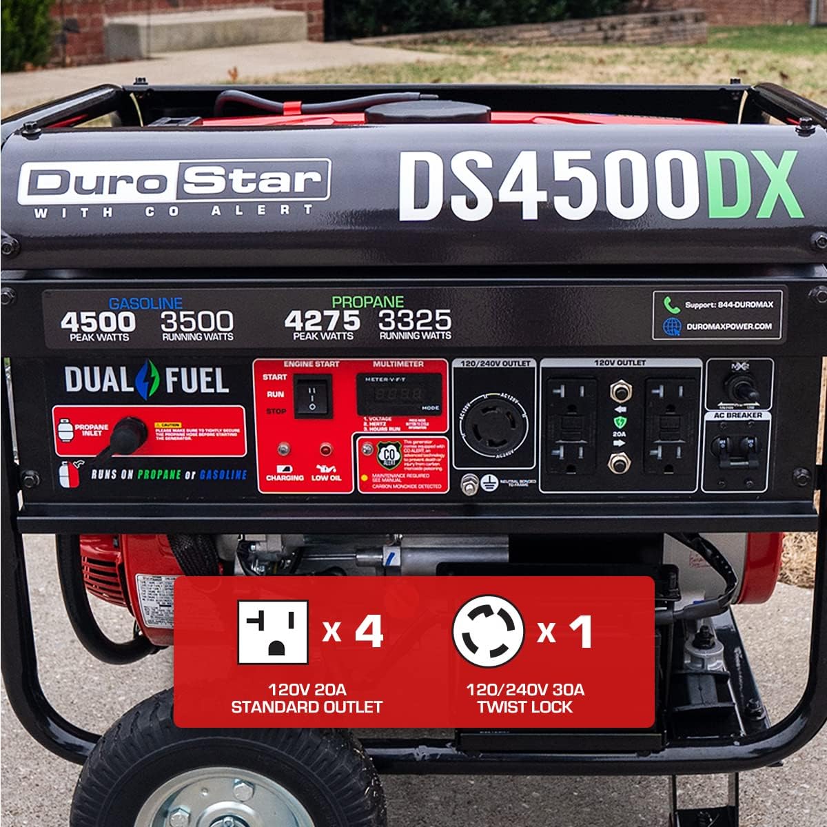 Dual Fuel Portable Generator 4850 Watt Gas or Propane Electric Start Red Black C51064