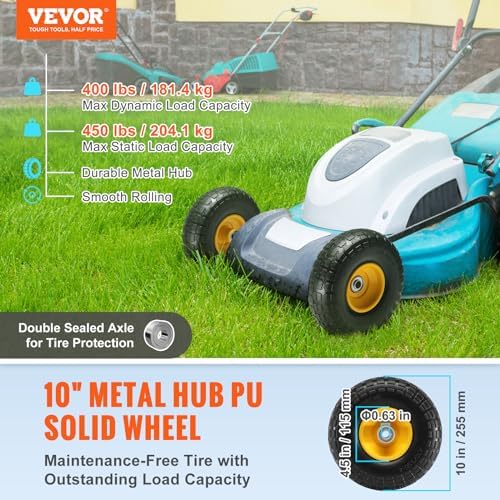 10-Inch Solid Rubber Flat Free Tubeless Tires and Wheels, 2-Pack V80785