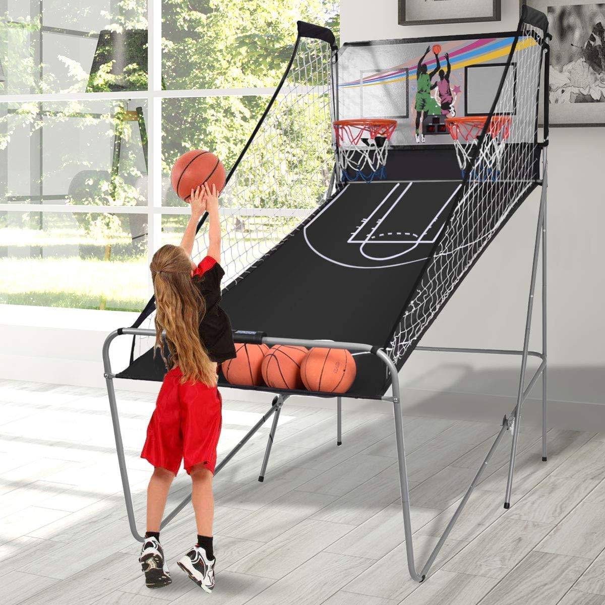 Electronic Basketball Arcade Game Double Shot 2 Players with 2 Rims 4 Balls B112394