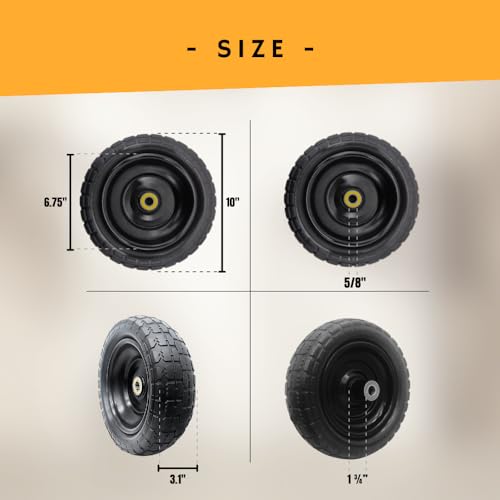 10-Inch Solid Flat Free Replacement Tire and Wheel with 5/8” Axle Bore Hole J9691