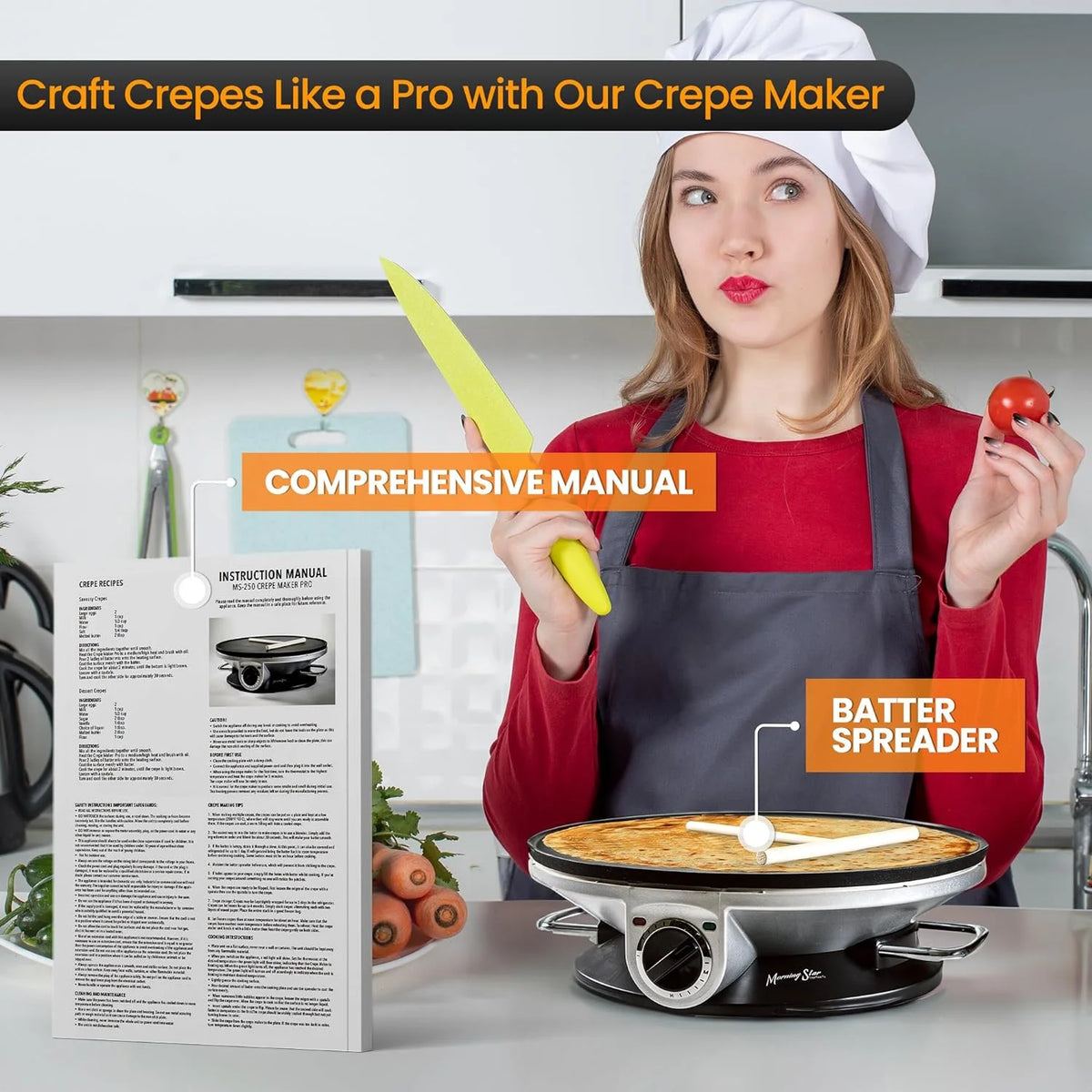 Non Stick Electric Crepe Maker with Temperature Knob V31513