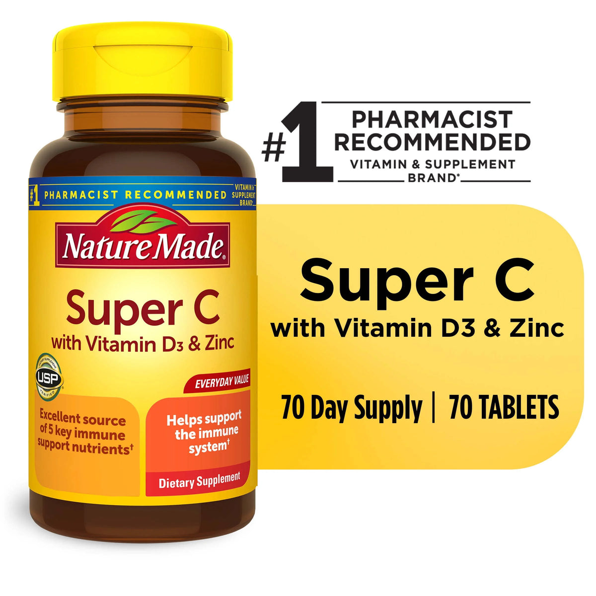 70 Count Vitamin C with Vitamin D3 and Zinc Tablets S552
