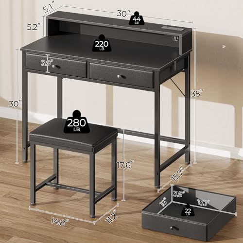 Black Vanity Desk with Drawers and Charging Station A200759