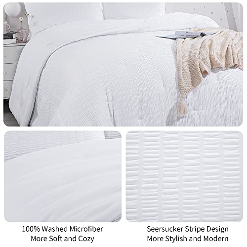 Oversized King White Seersucker Comforter 3 Piece Set J89987