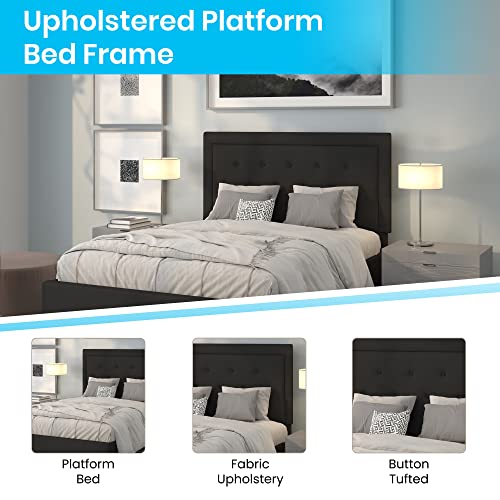 Queen Size Beige Fabric Upholstered Platform Bed with Pocket Spring Mattress I749470