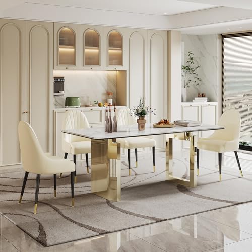 63 inch Clear Rectangular Glass Dining Table with Gold Metal Legs S7756