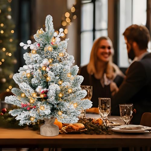 Flocked Artificial Mini Christmas Tree with Lights and Ornaments F534