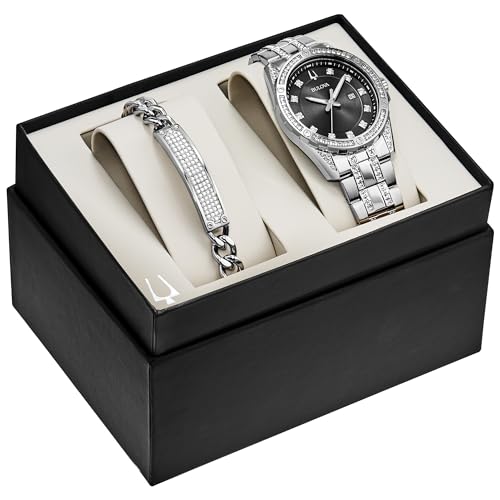 Crystal Accented Quartz Watch and ID Bracelet Gift Set F725