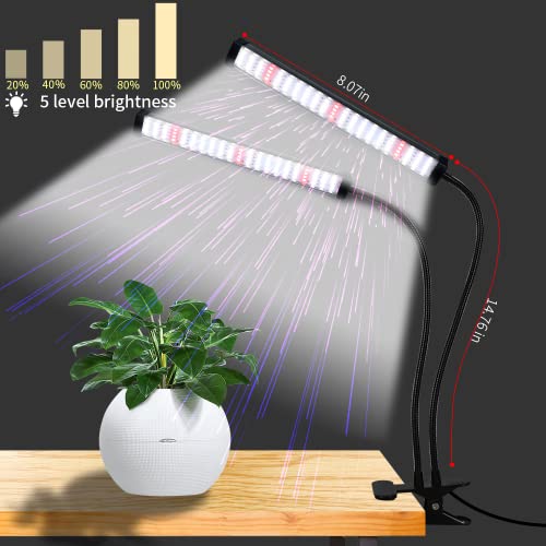 6000K Full Spectrum Clip Plant Growing Lamp with White Red LEDs, 5-Level Dimmable, Auto On Off Timing 4 8 12Hrs Z854552