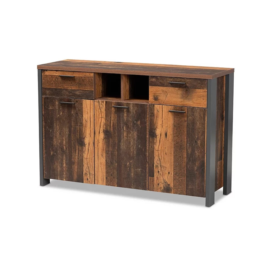 Rustic Brown Wood and Grey Metal 2-Door Sideboard Buffet P346