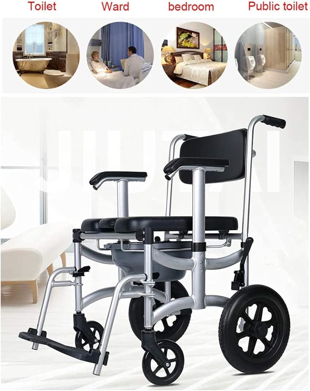 Aluminum Commode Shower Chair with Wheels E615